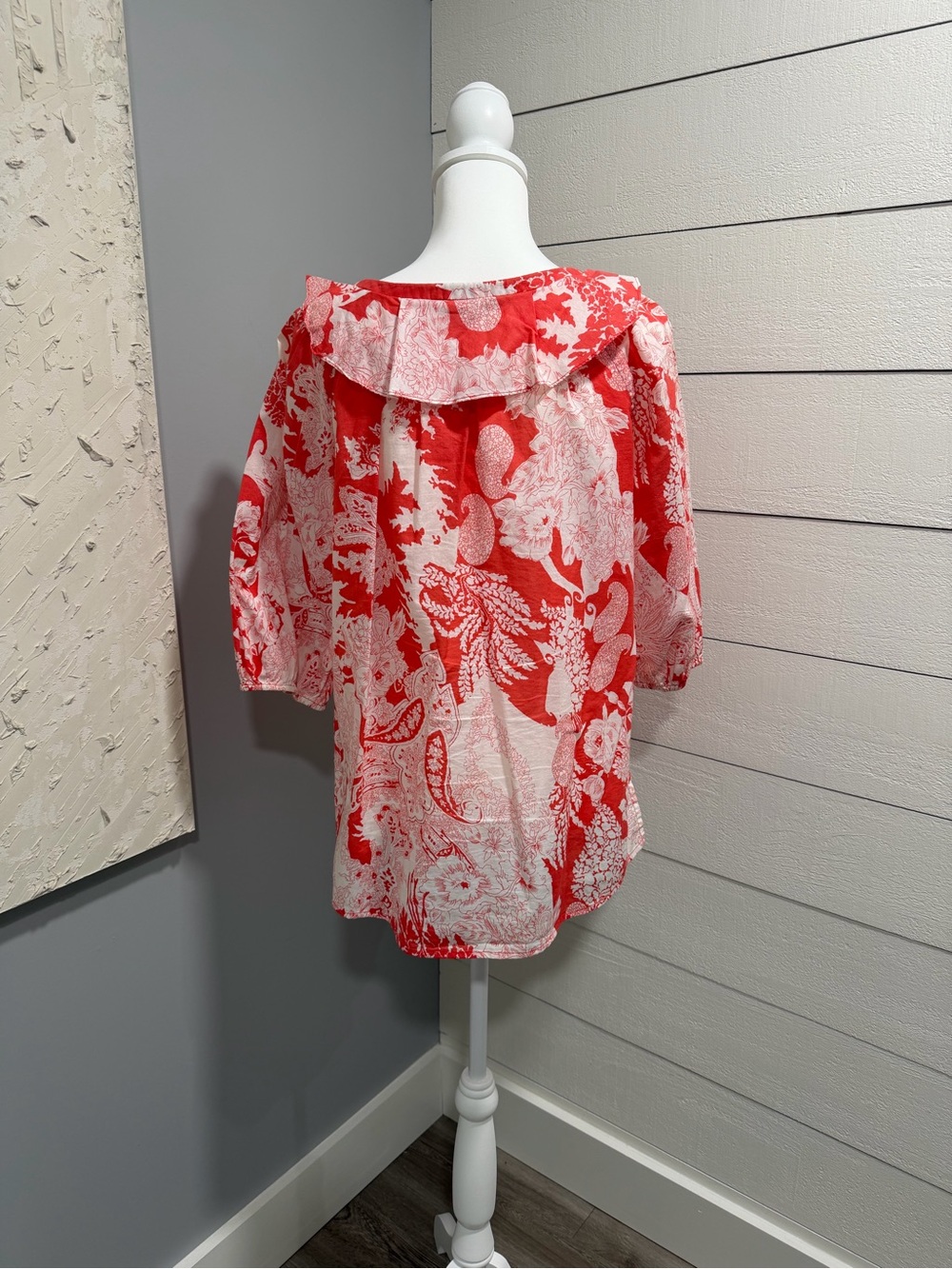 Etcetera Coral and White Floral Tie-Front Tunic - Picture 5 of 7
